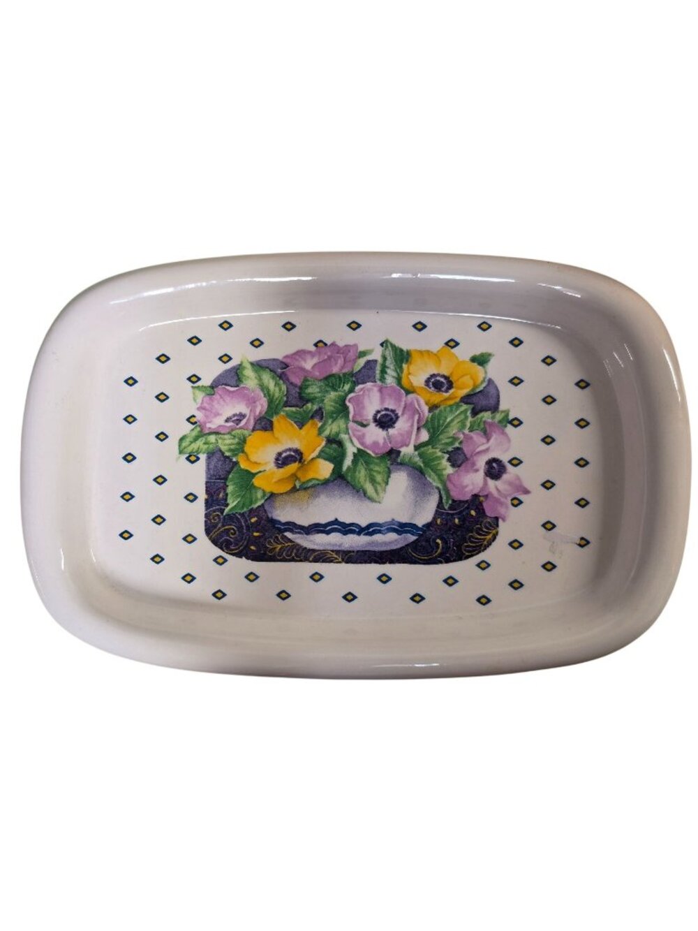 Vintage 1990 Current Inc Floral Ceramic Serving Tray Anemone Flowers Japan